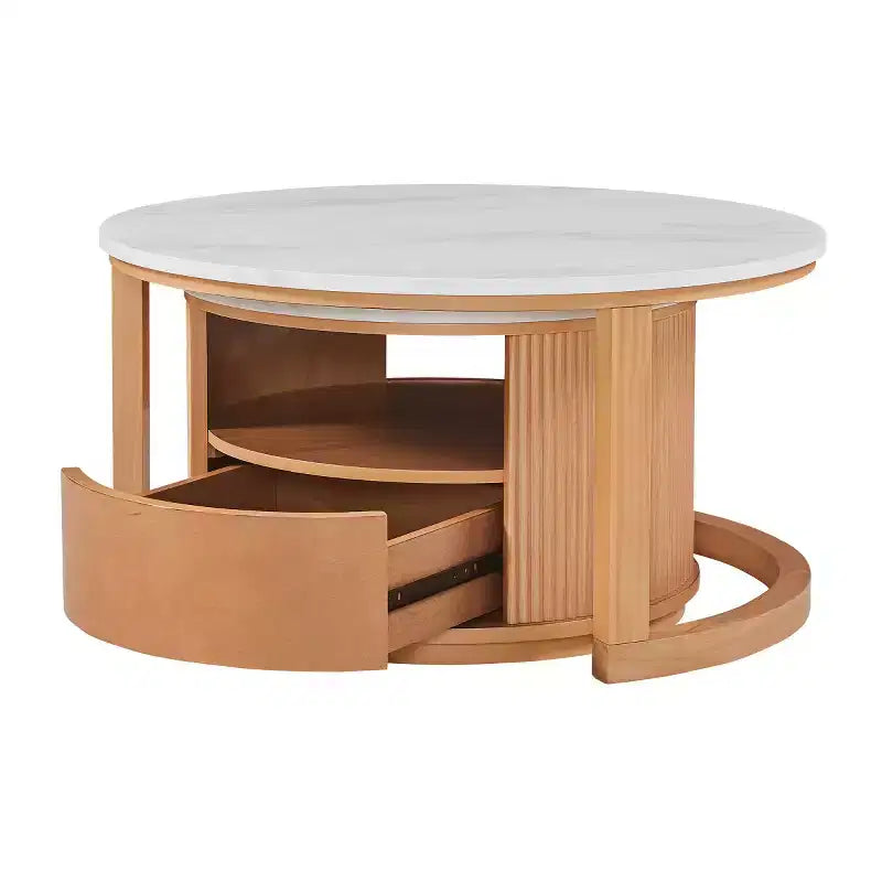 Table basse gigogne moderne avec rangement et plateau motif marbre