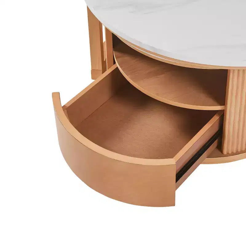 Table basse gigogne moderne avec rangement et plateau motif marbre