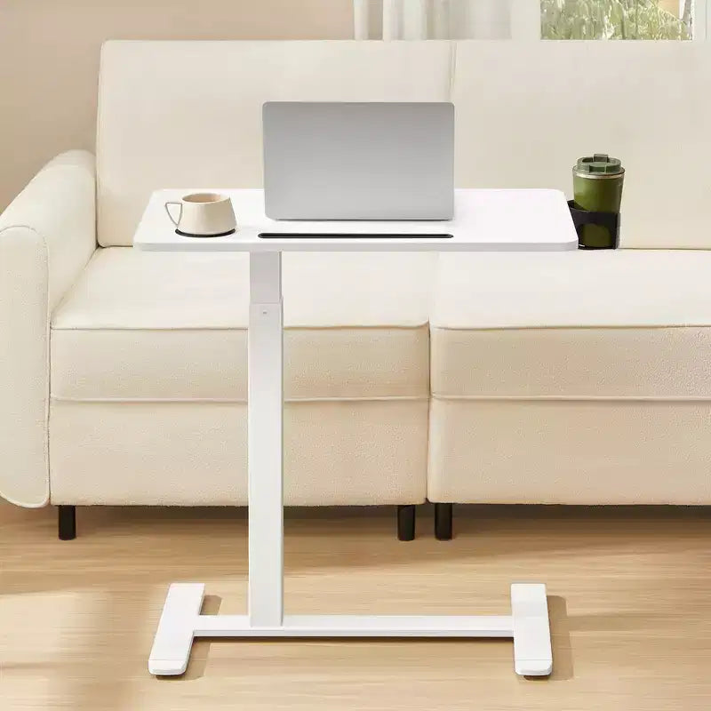 Mobile Standing Desk; 27.6 Inch Adjustable Height Table with 2 Cup Holders & Tablet Slot; Rolling Computer Desk for Bedroom Living Room; Cloud White