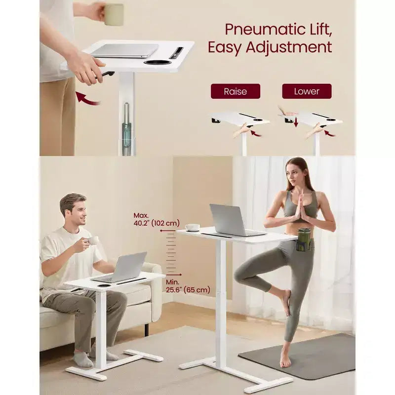 Bureau debout mobile avec 2 porte-gobelets et tablette