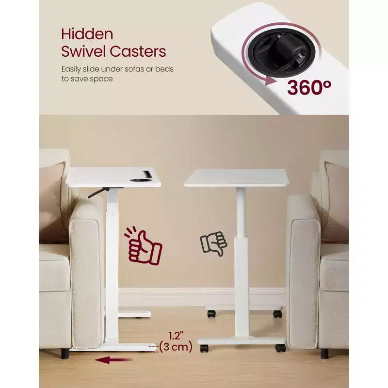 Bureau debout mobile avec 2 porte-gobelets et tablette