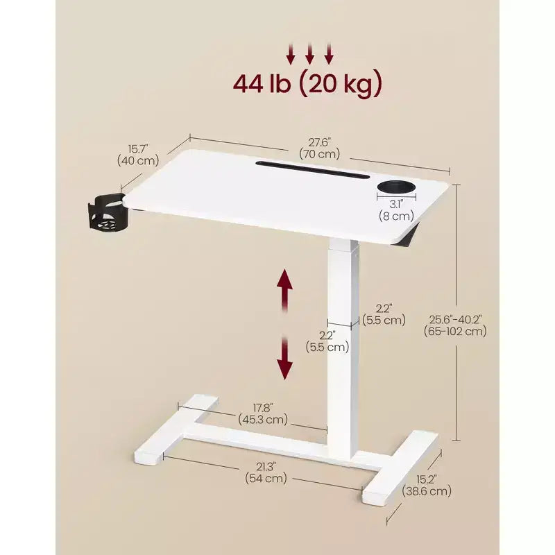Bureau debout mobile avec 2 porte-gobelets et tablette
