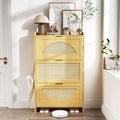 Rattan Shoe Storage Cabinet with 3 Flip Drawers; Free Standing Wooden Shoe Storage Organizer Cabinet