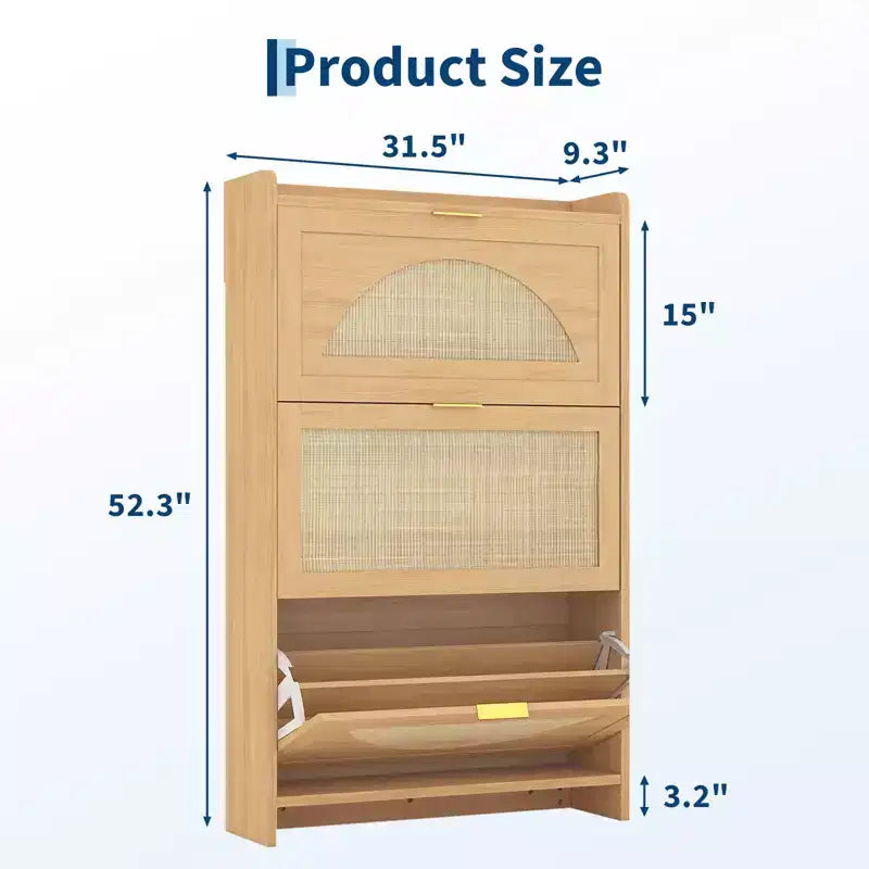 Meuble de rangement pour chaussures en rotin, meuble de rangement pour chaussures en bois, autoportant