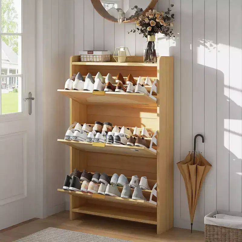 Meuble de rangement pour chaussures en rotin, meuble de rangement pour chaussures en bois, autoportant