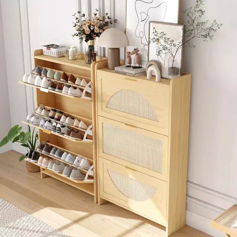 Meuble de rangement pour chaussures en rotin, meuble de rangement pour chaussures en bois, autoportant