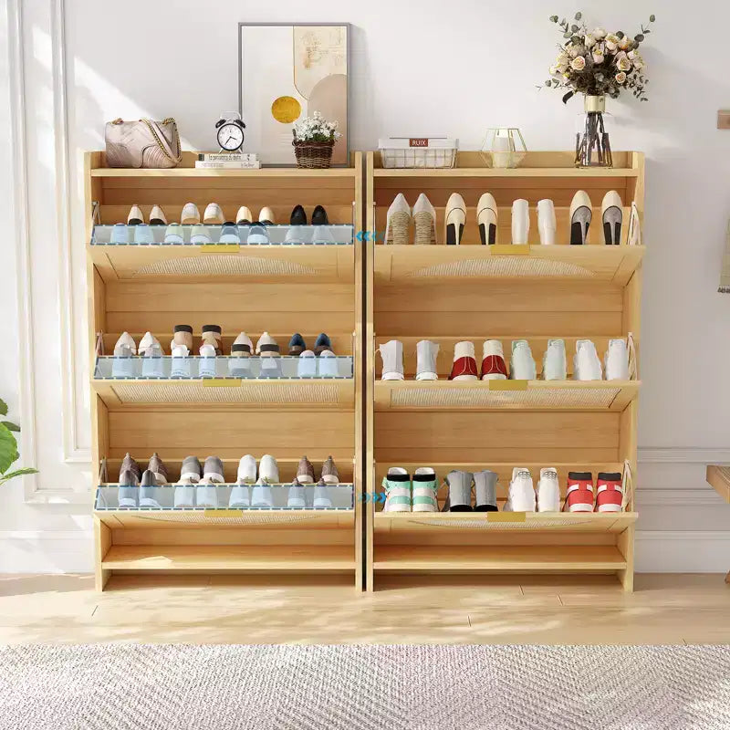 Meuble de rangement pour chaussures en rotin, meuble de rangement pour chaussures en bois, autoportant
