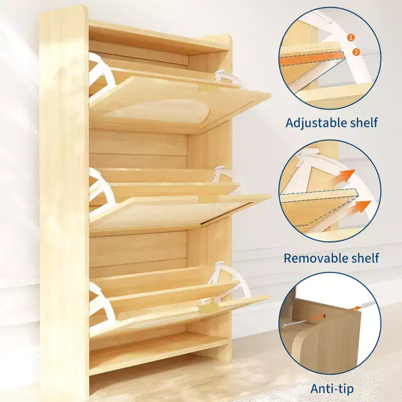 Meuble de rangement pour chaussures en rotin, meuble de rangement pour chaussures en bois, autoportant