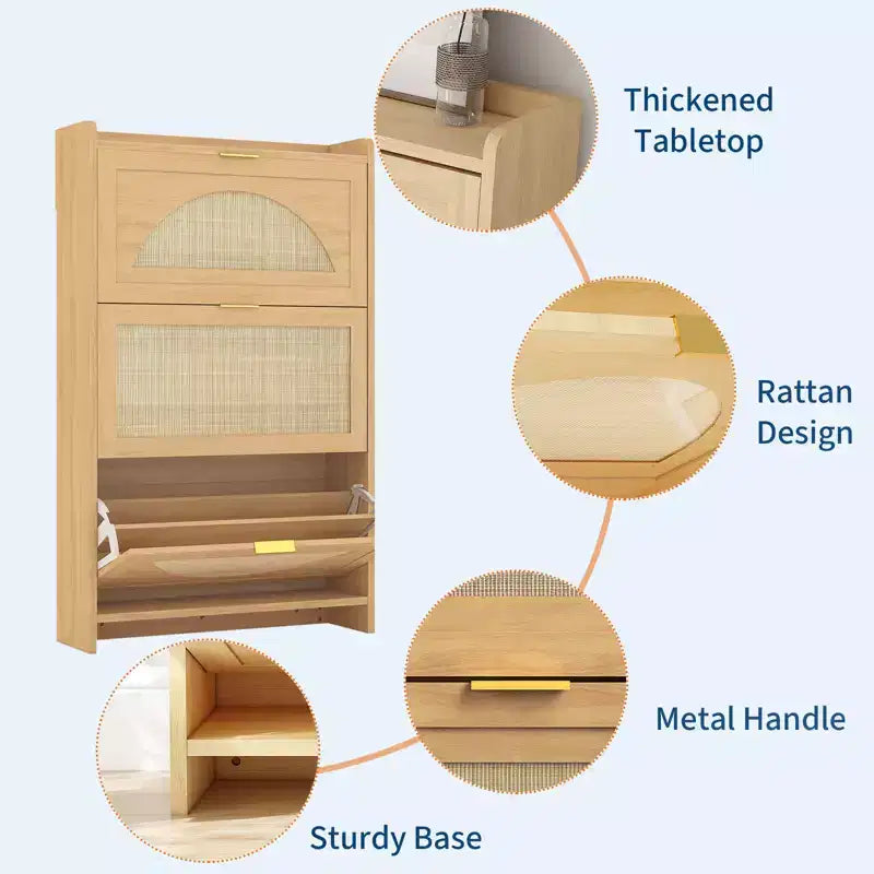 Meuble de rangement pour chaussures en rotin, meuble de rangement pour chaussures en bois, autoportant