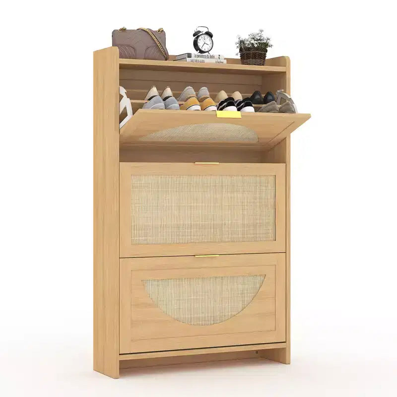 Meuble de rangement pour chaussures en rotin, meuble de rangement pour chaussures en bois, autoportant
