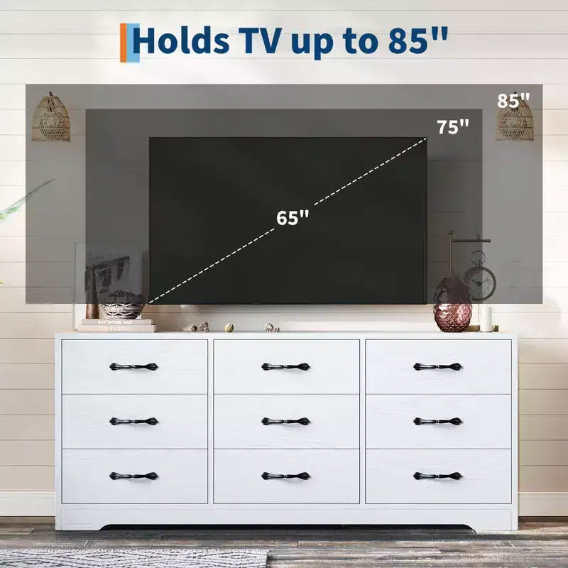 Meuble TV en bois avec support pour téléviseurs et 9 tiroirs