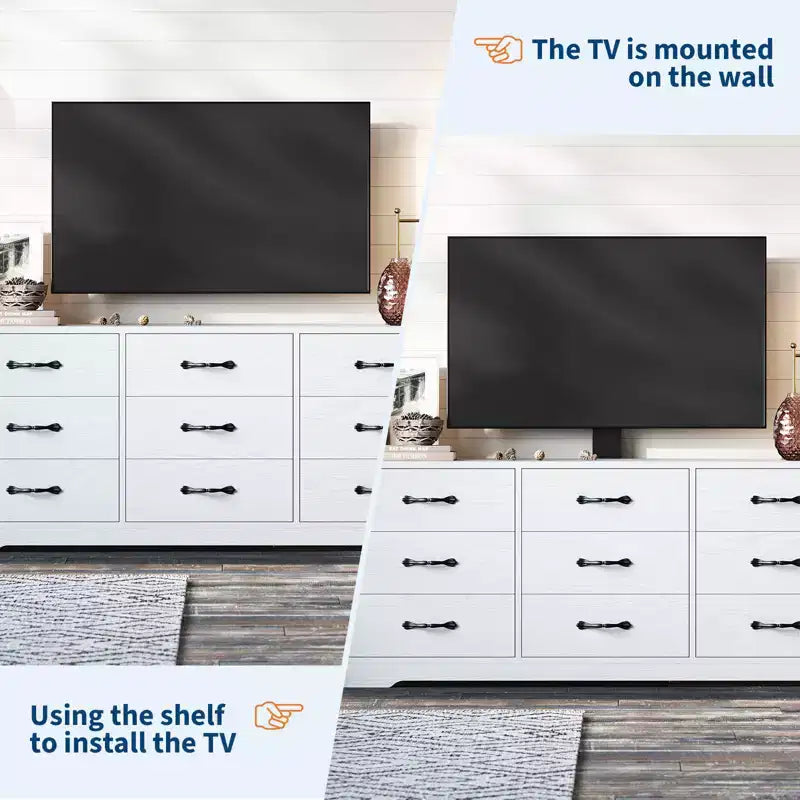 Meuble TV en bois avec support pour téléviseurs et 9 tiroirs