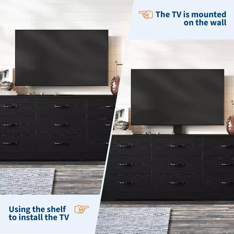 Meuble TV en bois avec support pour téléviseurs et 9 tiroirs