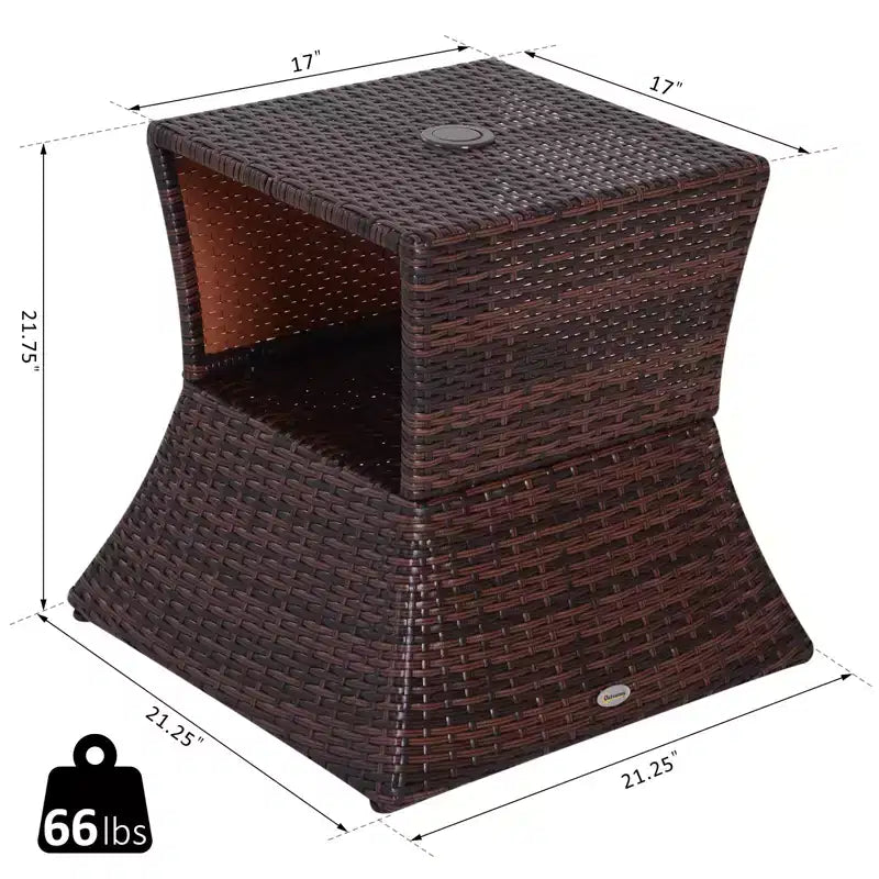 Table d'appoint d'extérieur avec trou pour parasol ; Étagère de table d'appoint en rotin à 2 niveaux