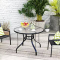 Table de patio ronde de 38 pouces avec trou pour parasol; Table de salle à manger extérieure en verre trempé