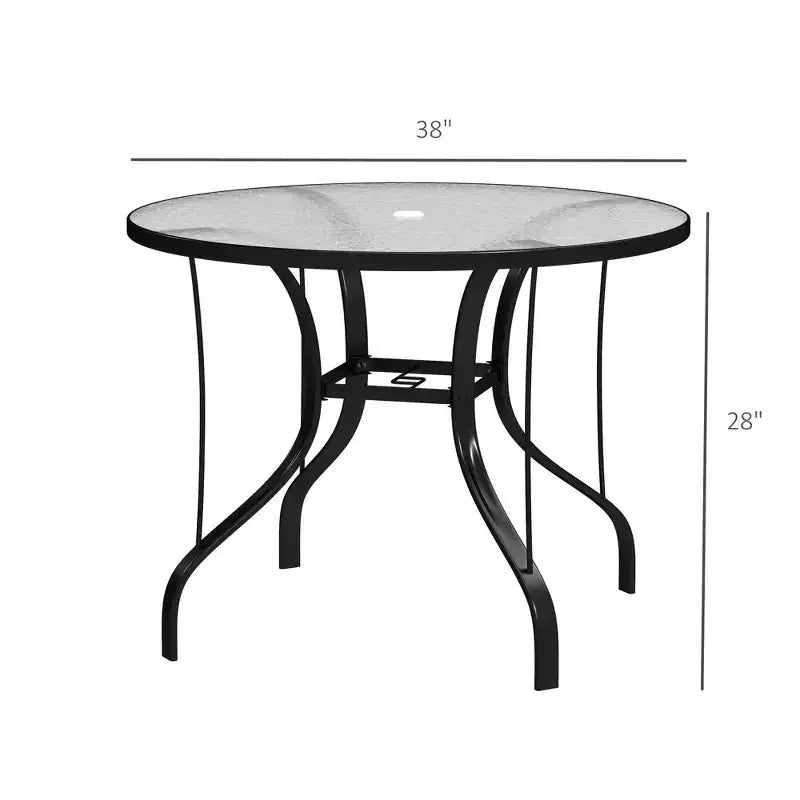 Table de patio ronde de 38 pouces avec trou pour parasol; Table de salle à manger extérieure en verre trempé