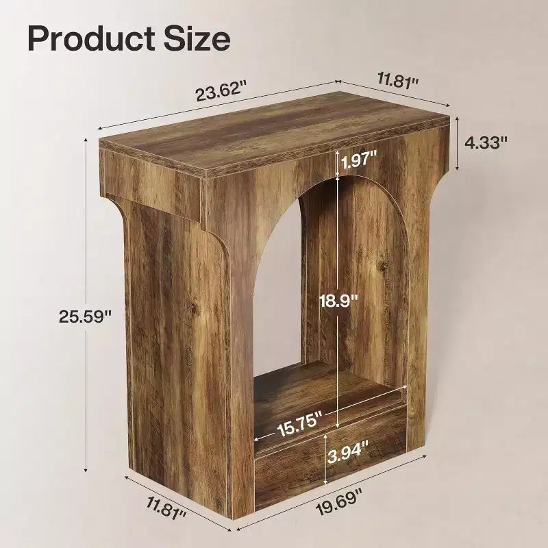 Table d'appoint Wood End avec espace de rangement, table de chevet étroite