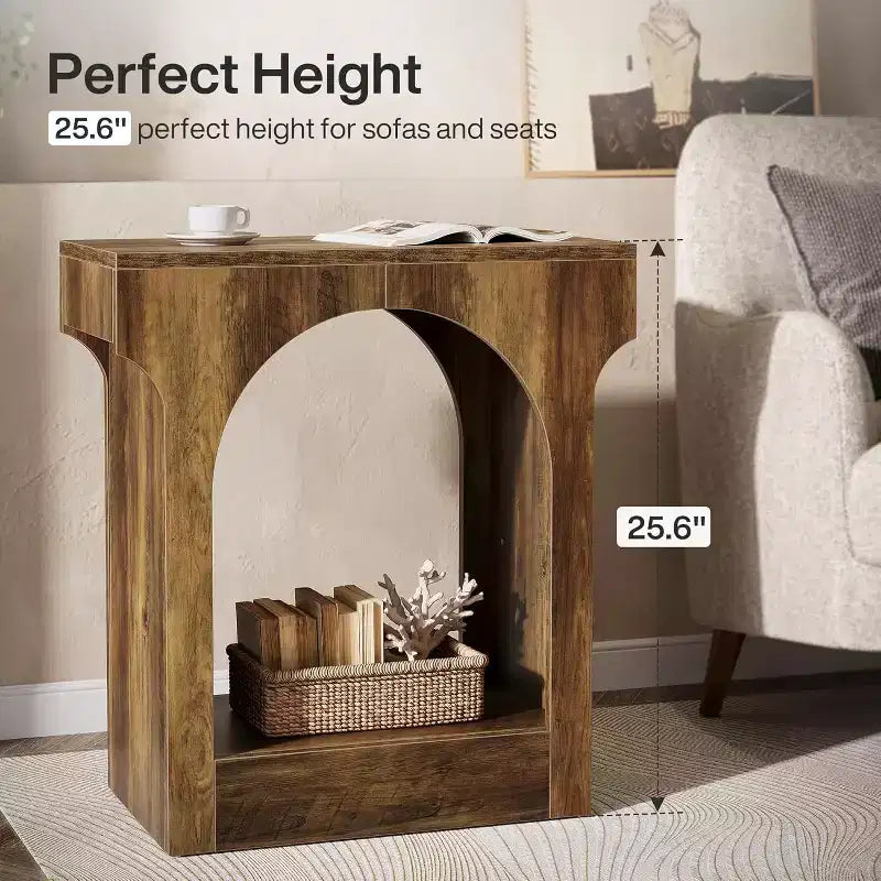 Table d'appoint Wood End avec espace de rangement, table de chevet étroite