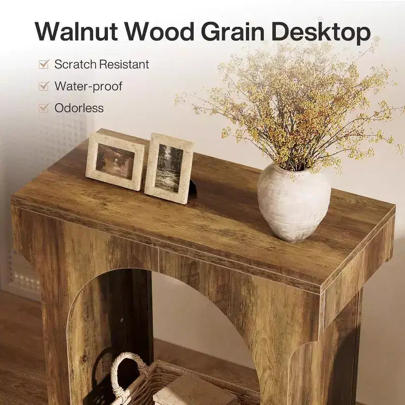Table d'appoint Wood End avec espace de rangement, table de chevet étroite
