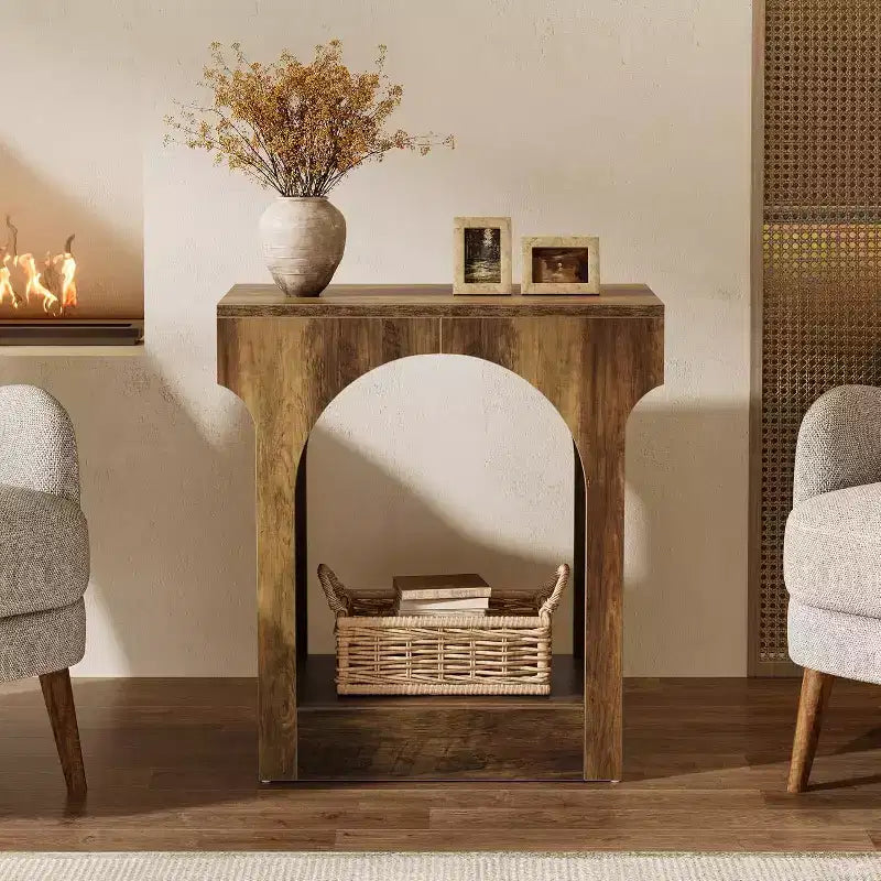 Table d'appoint Wood End avec espace de rangement, table de chevet étroite