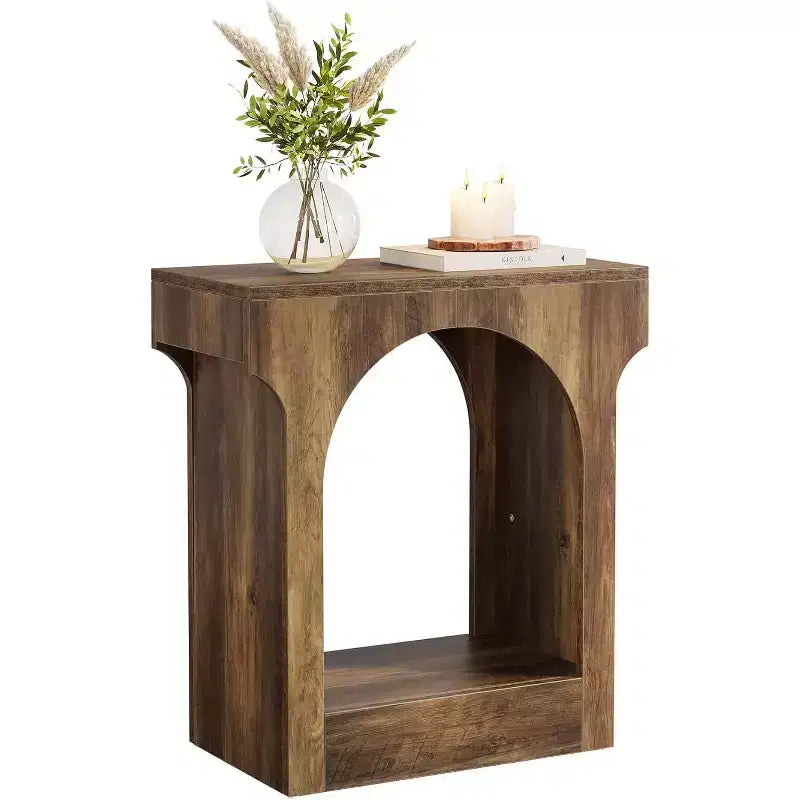 Table d'appoint Wood End avec espace de rangement, table de chevet étroite