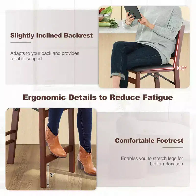 Chaises hauteur comptoir avec pieds en bois d'hévéa et assise rembourrée