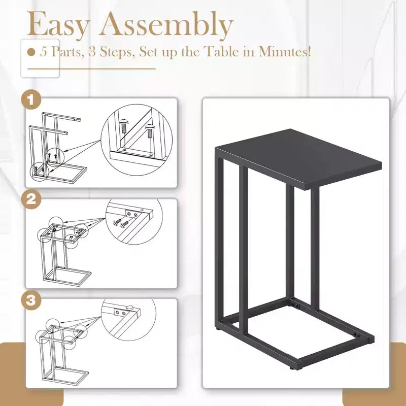 Table d'appoint en forme de C avec structure en métal pour canapé