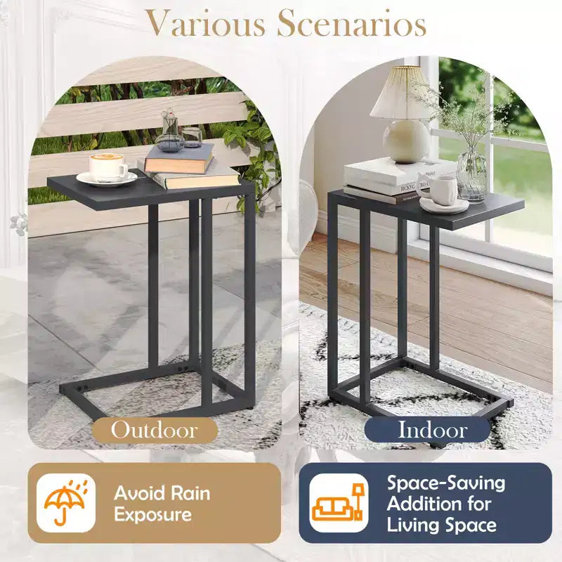 Table d'appoint en forme de C avec structure en métal pour canapé