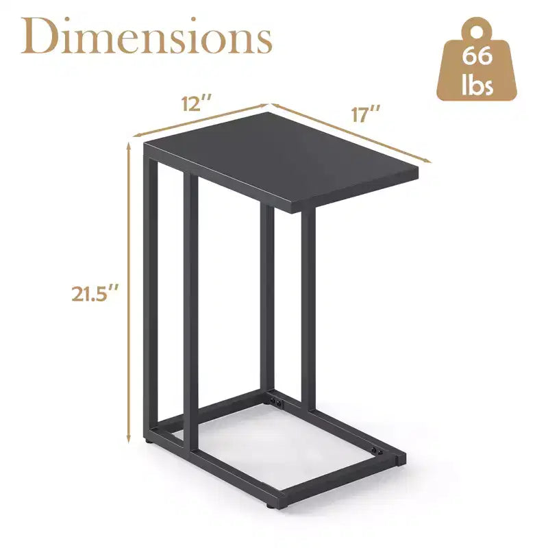 Table d'appoint en forme de C avec structure en métal pour canapé