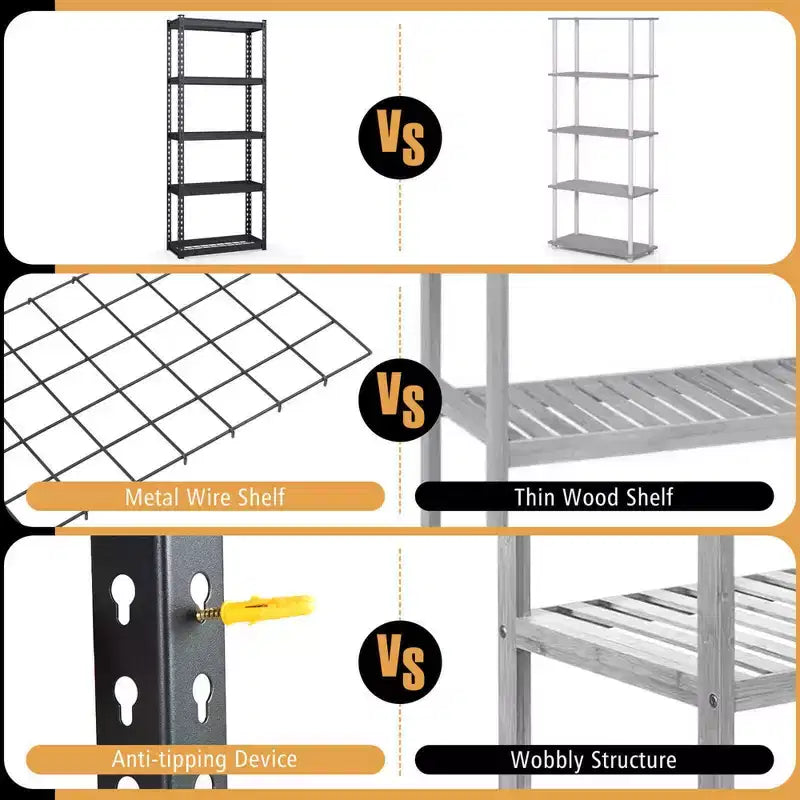 Étagère métallique à 5 niveaux, grille de rangement robuste en fil de fer