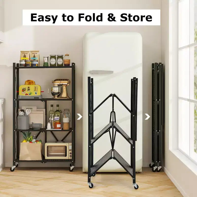 Étagère de rangement pliable à 4 niveaux avec 4 roulettes universelles