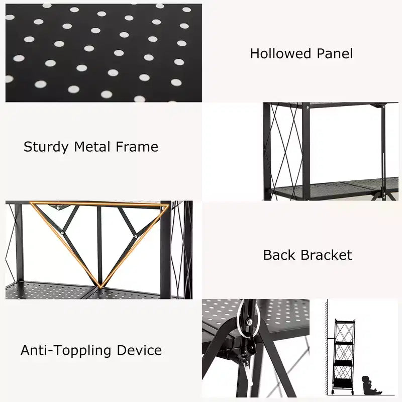 Étagère de rangement pliable à 4 niveaux avec 4 roulettes universelles