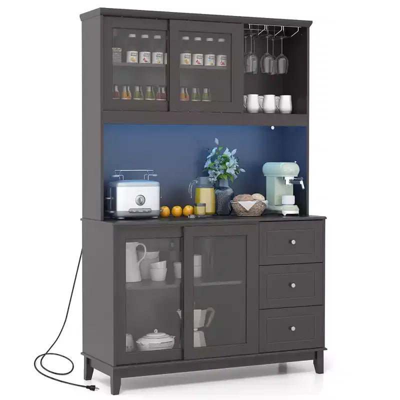 Meuble de Rangement pour Cuisine avec Éclairage LED et Prise Électrique