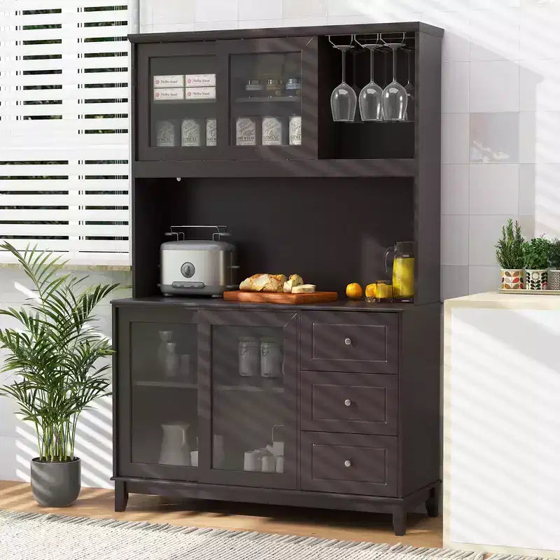 Meuble de Rangement pour Cuisine avec Éclairage LED et Prise Électrique