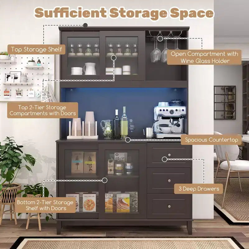 Meuble de Rangement pour Cuisine avec Éclairage LED et Prise Électrique