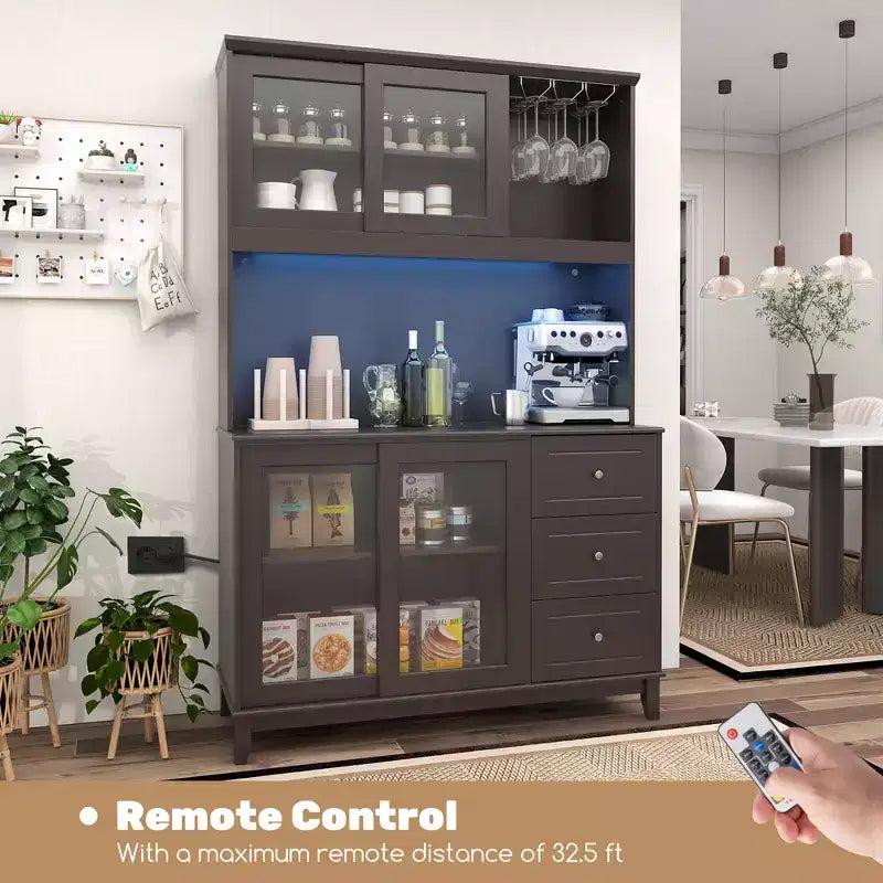 Meuble de Rangement pour Cuisine avec Éclairage LED et Prise Électrique