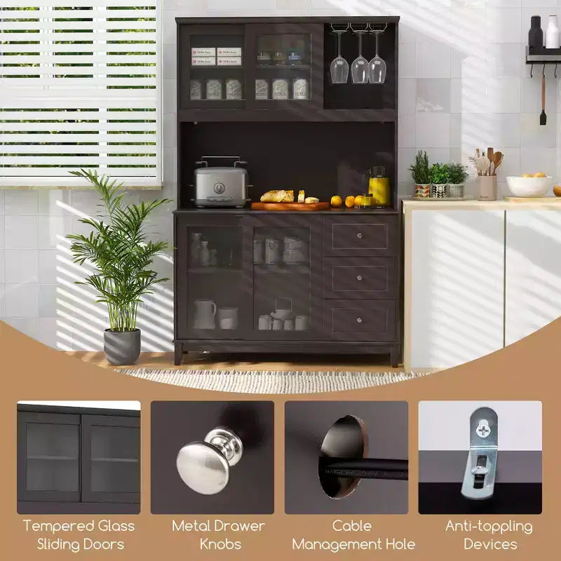 Meuble de Rangement pour Cuisine avec Éclairage LED et Prise Électrique