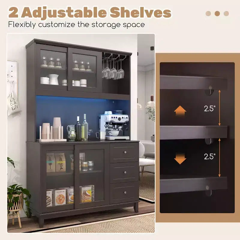 Meuble de Rangement pour Cuisine avec Éclairage LED et Prise Électrique