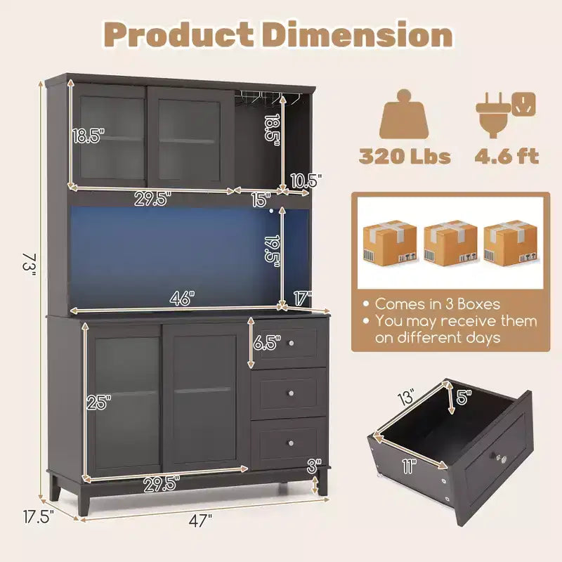 Meuble de Rangement pour Cuisine avec Éclairage LED et Prise Électrique