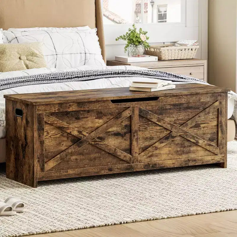 Banc de rangement en bois avec charnières de sécurité ; grand banc à chaussures