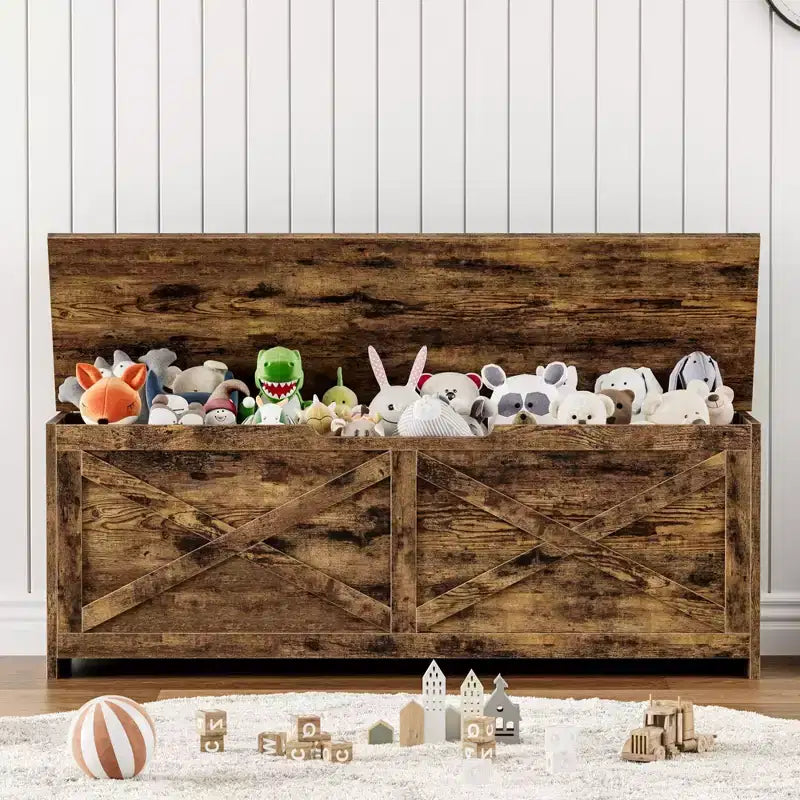 Banc de rangement en bois avec charnières de sécurité ; grand banc à chaussures