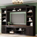Entertainment Wall Unit with Bridge for 70 inch TV; Mid-Century Large Media Console with Bookshelf and Adjustable Shelves