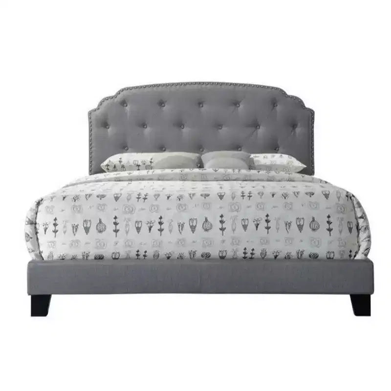 Grand lit Queen ; Tissu gris