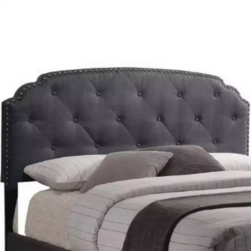 Grand lit Queen ; Tissu gris