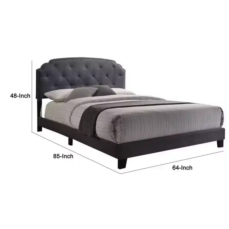Grand lit Queen ; Tissu gris