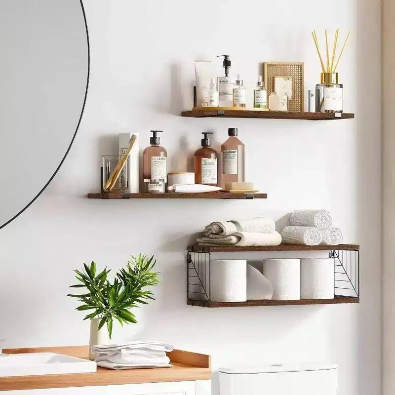 Étagères flottantes de salle de bain 3+1 niveaux au-dessus des toilettes en bois rustique