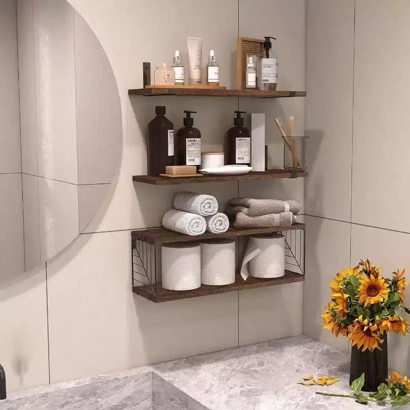 Étagères flottantes de salle de bain 3+1 niveaux au-dessus des toilettes en bois rustique