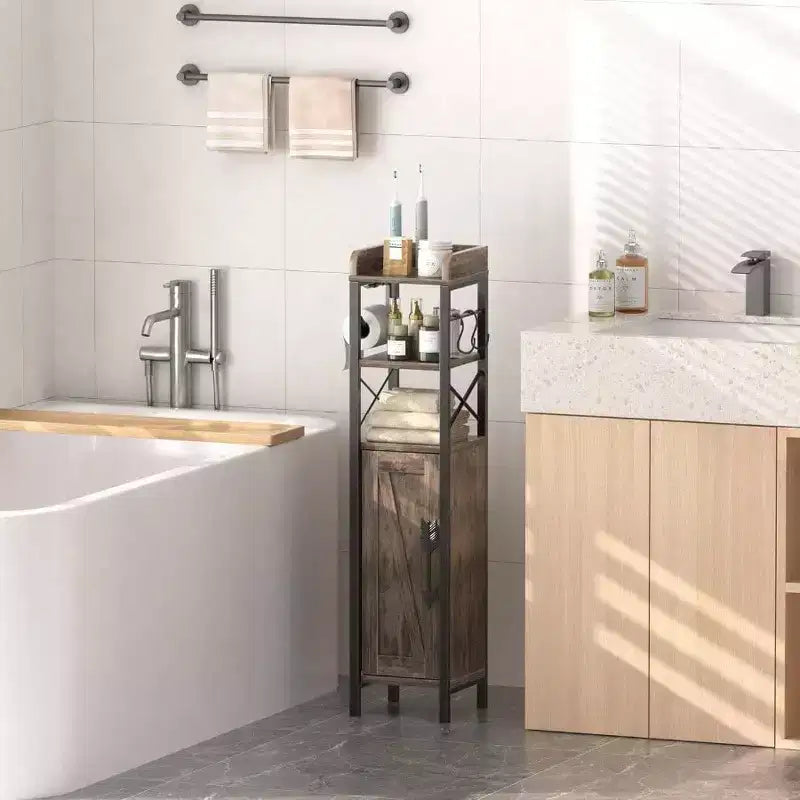 Petit meuble de salle de bain avec porte et 2 étagères ; Organisateur de rangement étroit