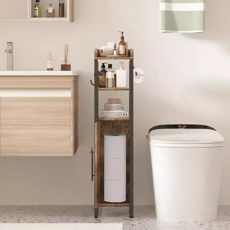Petit meuble de salle de bain avec porte et 2 étagères ; Organisateur de rangement étroit
