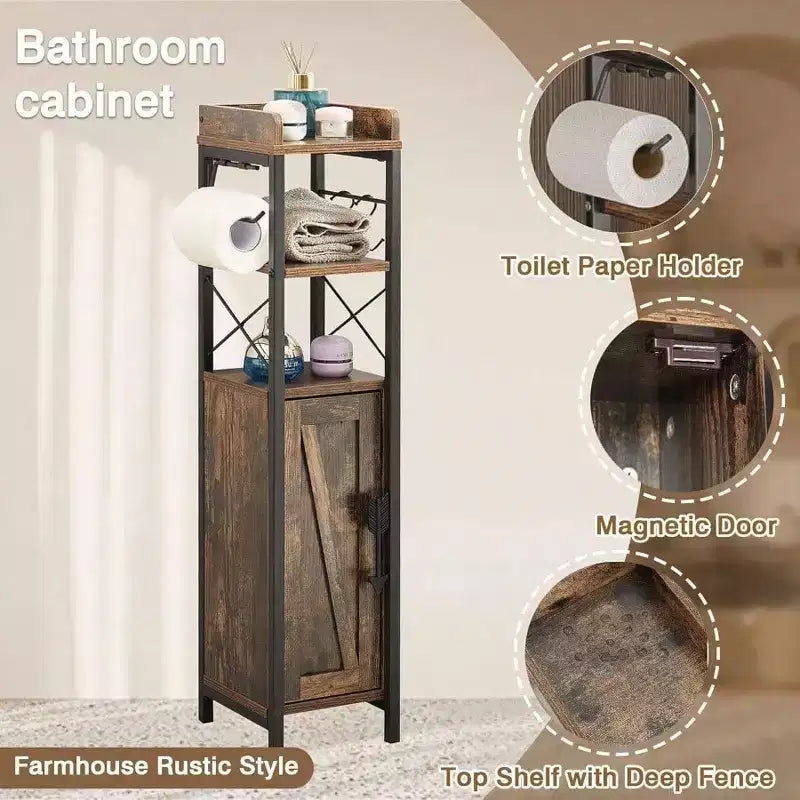 Petit meuble de salle de bain avec porte et 2 étagères ; Organisateur de rangement étroit